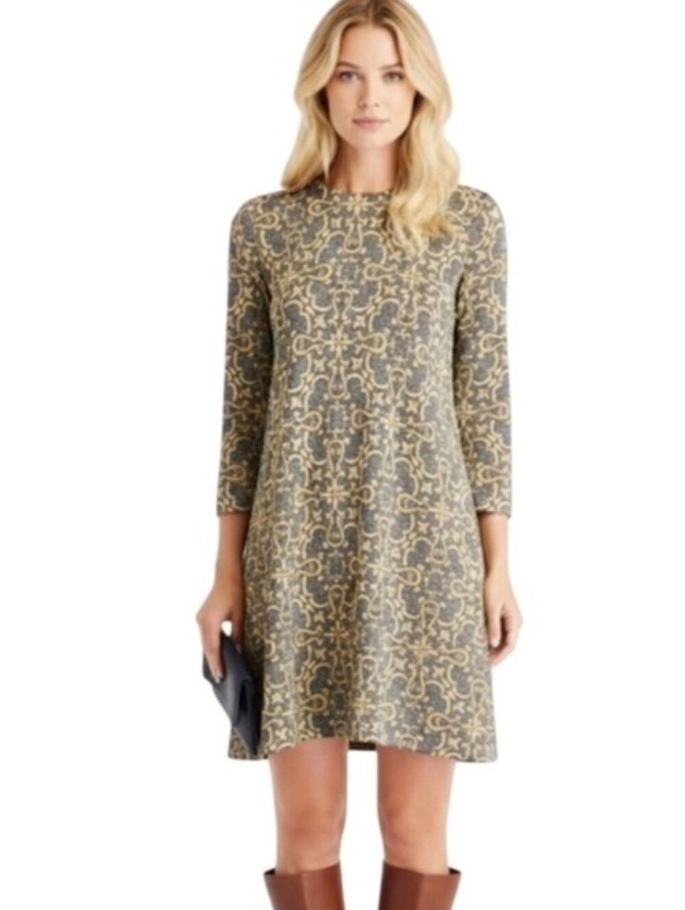 ❤️ J. MCLAUGHLIN SPARKLE METALLIC SCROLL KAYA DRESS IN BLACK, GOLD, XS